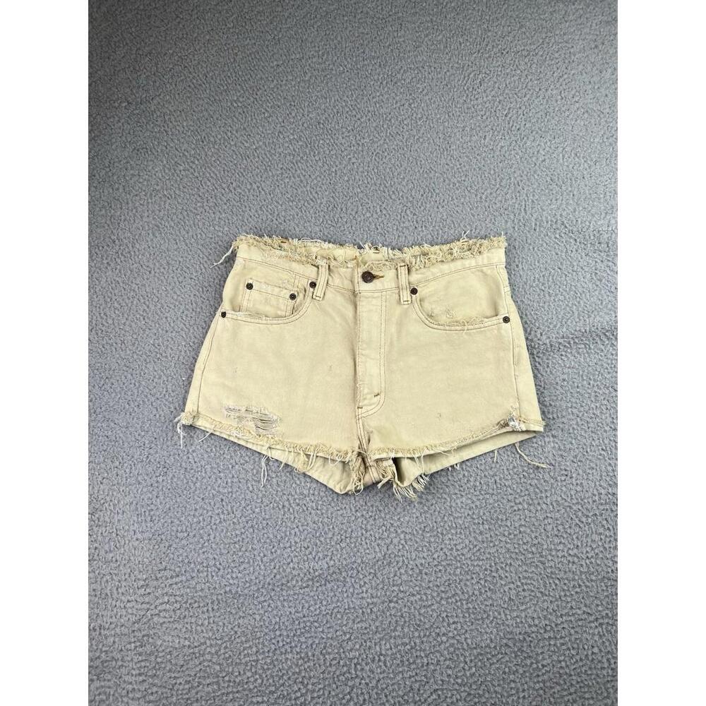 Levi’s 501 Raw Waistband Raw Hem Sz 30 Beige High Rise Distressed Denim Shorts